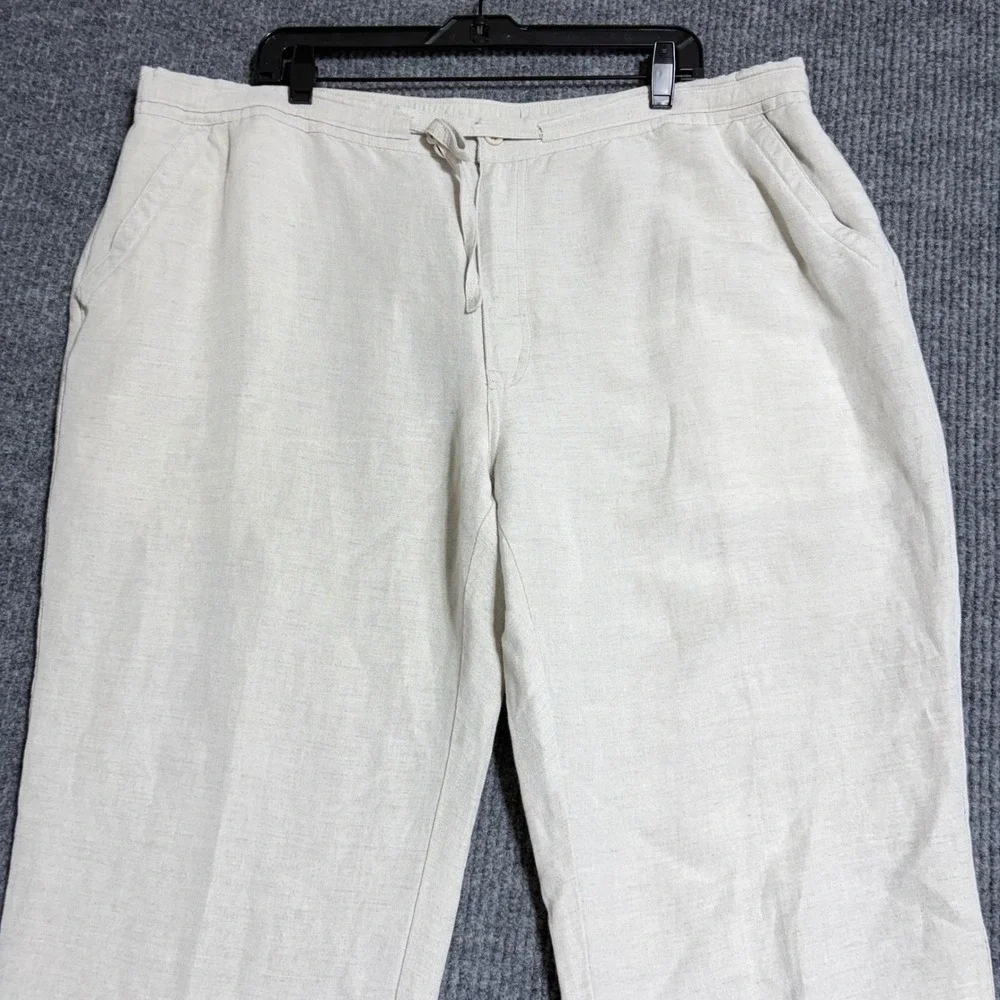 Cubavera Mens XXL Linen Blend Relaxed Drawstring Pants Beige Tropical Beach TTG